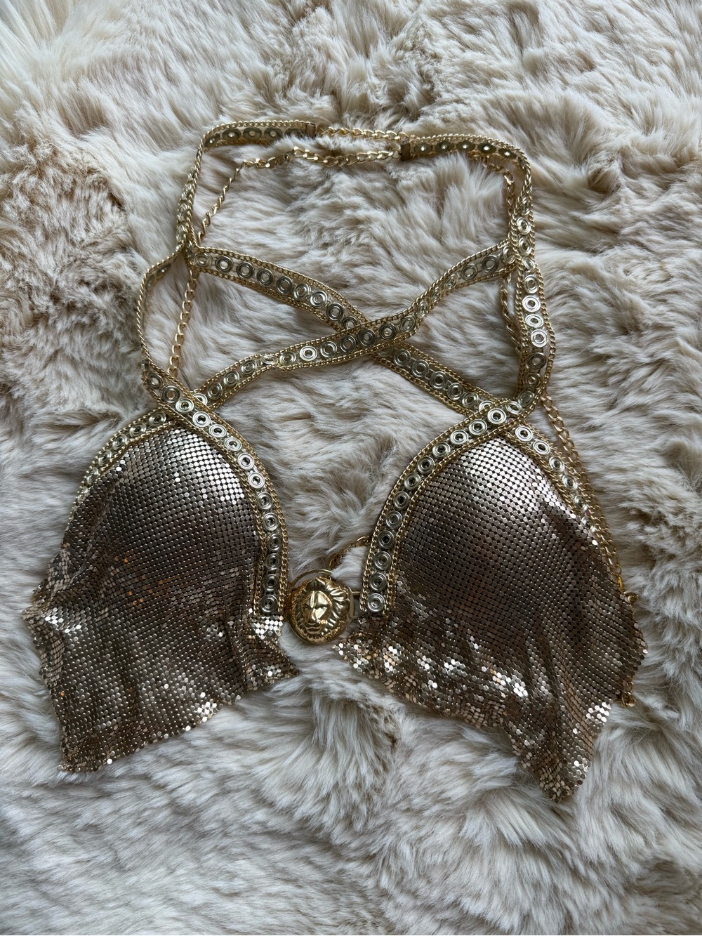 Gold Sequin Chain Bra Top